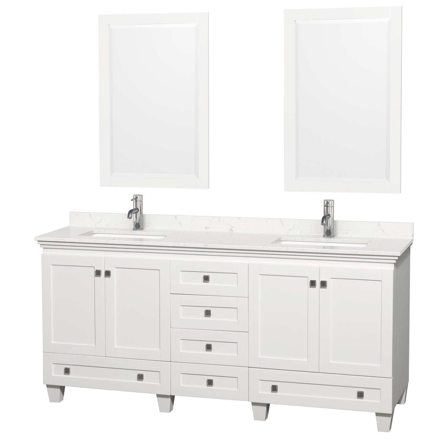 Acclaim 72" Double Vanity in White, Carrara Cultured Marble Top, 24" Mirrors