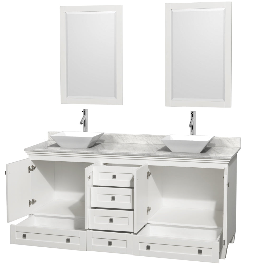 Acclaim 72" Double Vanity in White, Top, Pyra White Sinks, 24" Mirrors