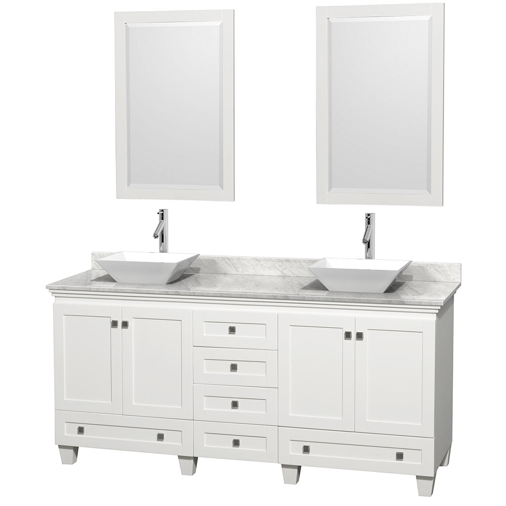 Acclaim 72" Double Vanity in White, Top, Pyra White Sinks, 24" Mirrors