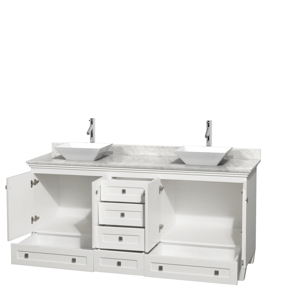 Acclaim 72" Double Vanity in White, Top, Pyra White Sinks, No Mirrors
