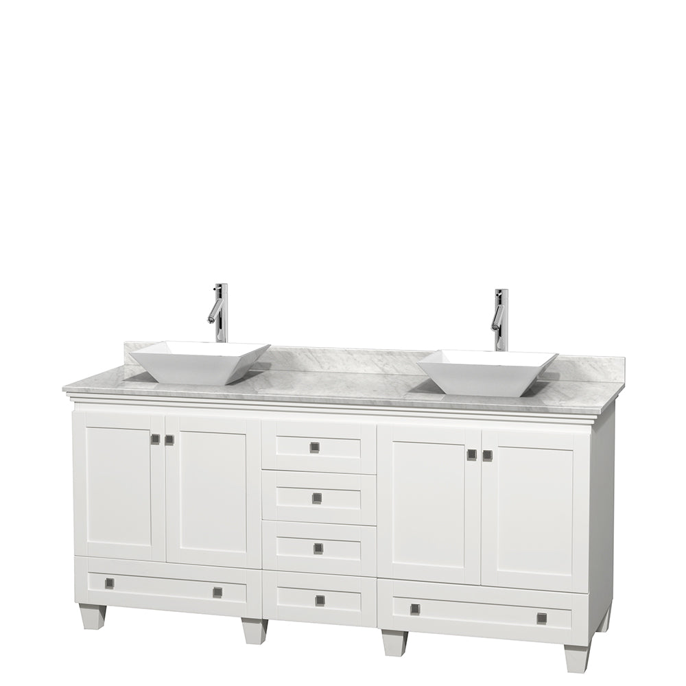 Acclaim 72" Double Vanity in White, Top, Pyra White Sinks, No Mirrors