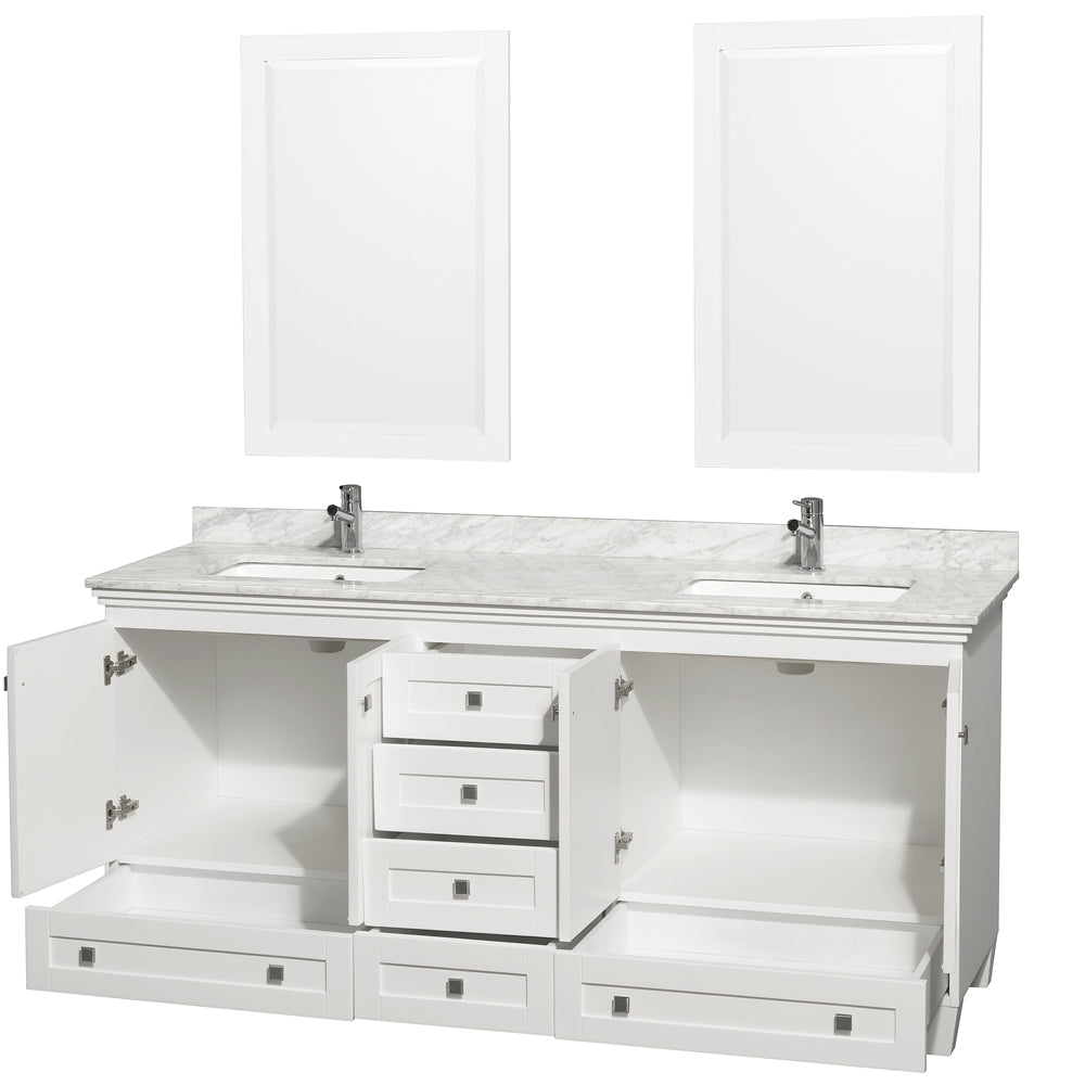 Acclaim 72" Double Vanity in White, Top, Square Sinks, 24" Mirrors