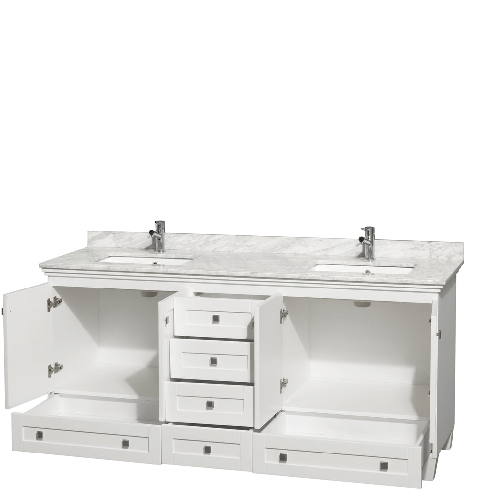 Acclaim 72" Double Vanity in White, Top, Square Sinks, No Mirrors