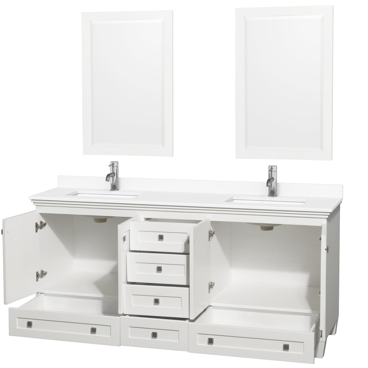 Acclaim 72" Double Vanity in White, White Cultured Marble Top, 24" Mirrors