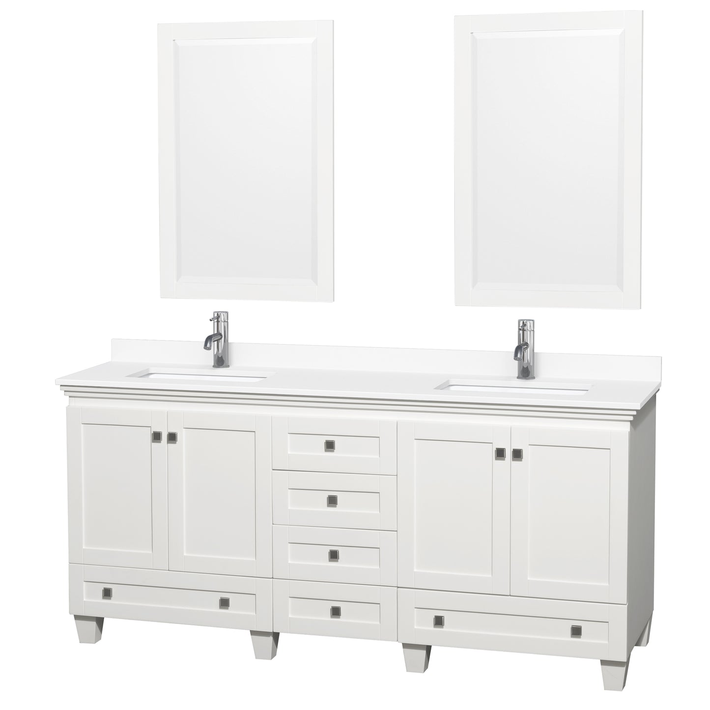 Acclaim 72" Double Vanity in White, White Cultured Marble Top, 24" Mirrors