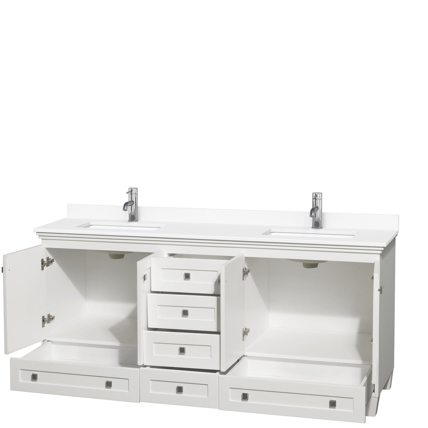 Acclaim 72" Double Vanity in White, White Cultured Marble Top, Sinks