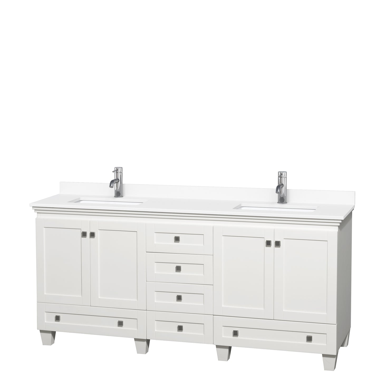 Acclaim 72" Double Vanity in White, White Cultured Marble Top, Sinks