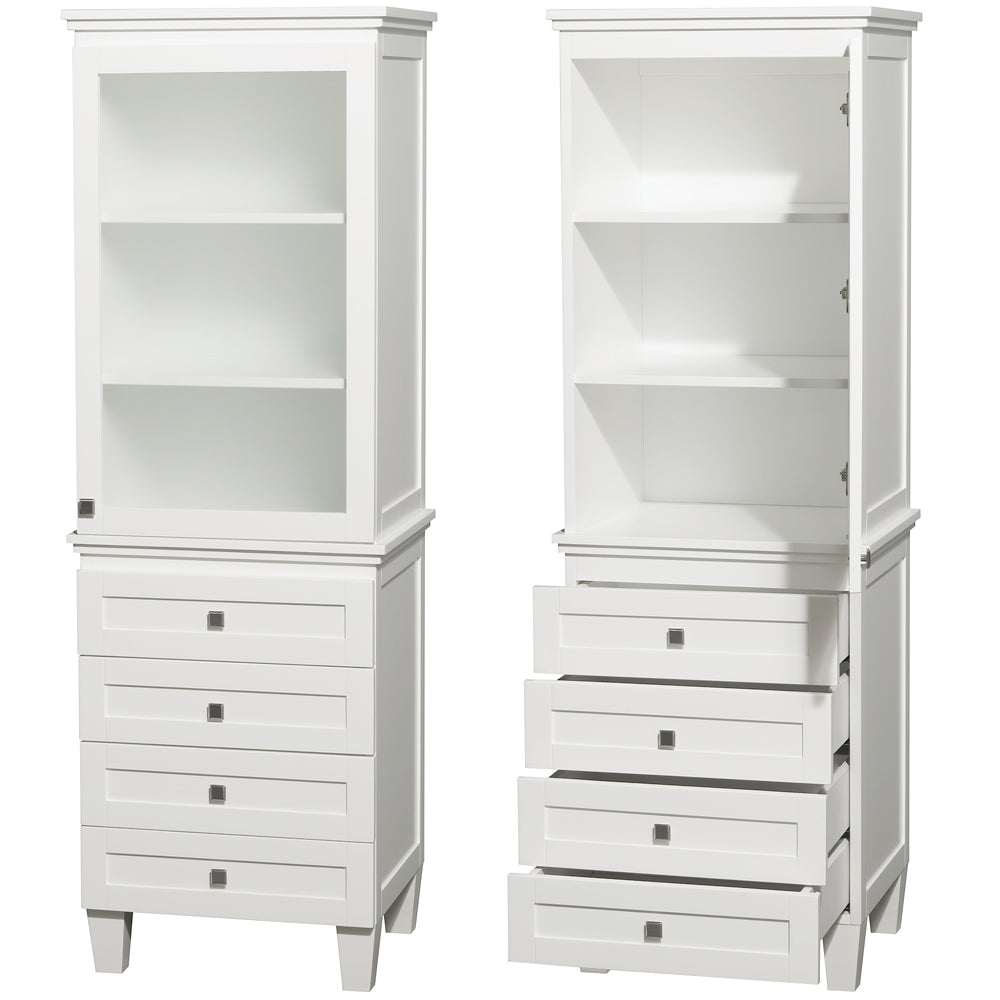 Acclaim Bathroom Linen Tower in White, Shelved Cabinet Storage, 4 Drawers