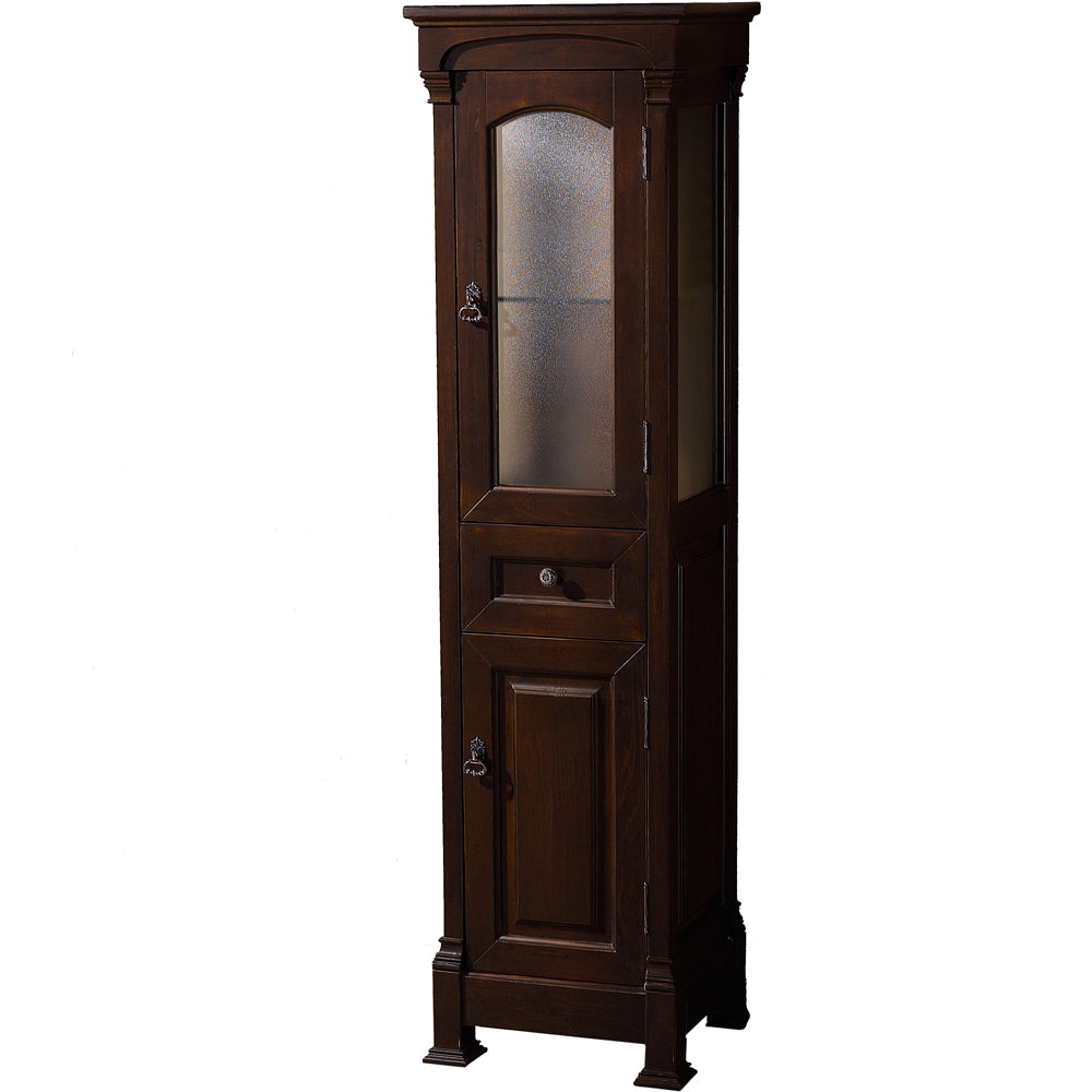 Andover Solid Oak Bathroom Linen Tower, Cabinet Storage in Dark Cherry