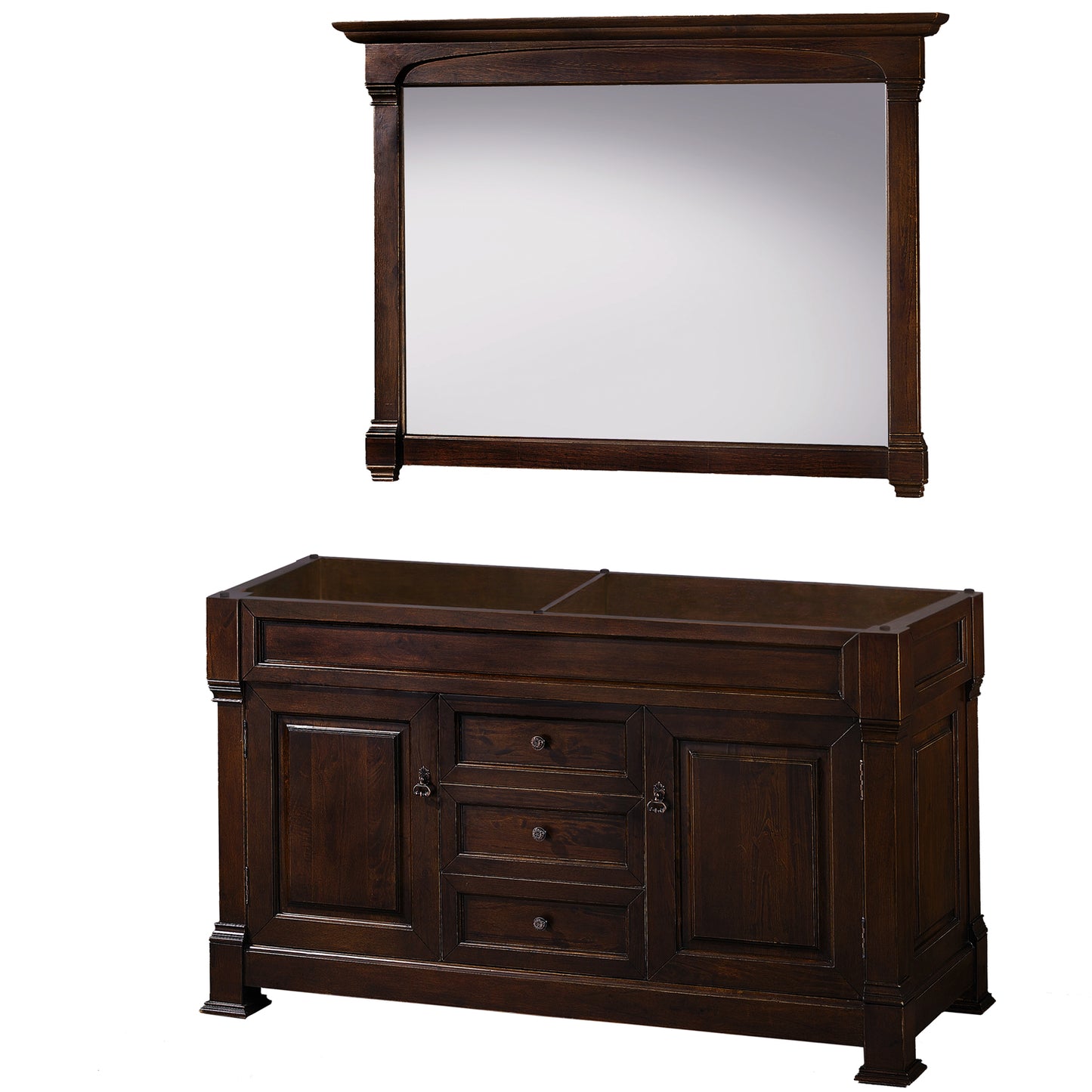 Andover 60" Double Vanity in Dark Cherry, No Top, No Sink, 56" Mirror