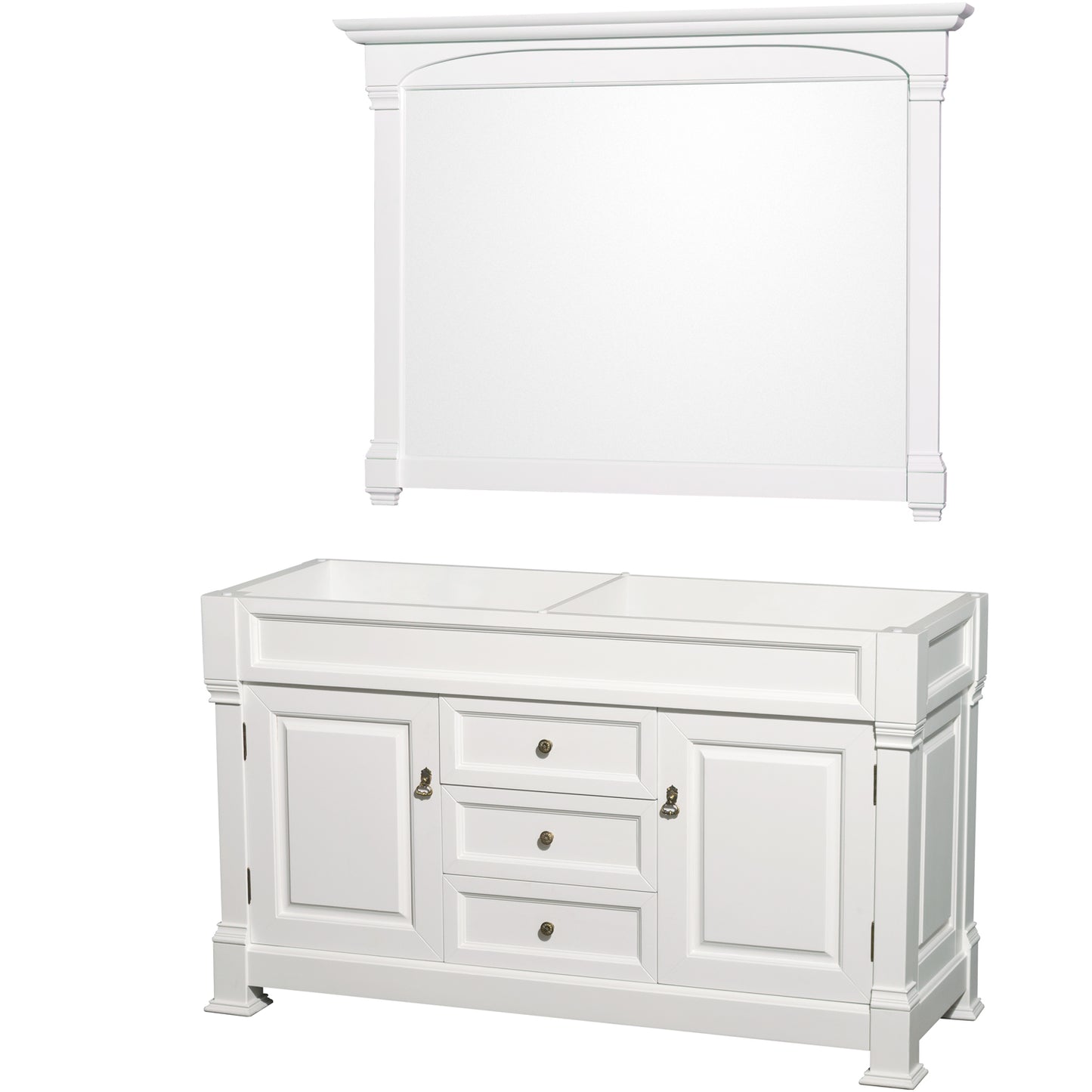 Andover 60" Double Vanity in White, No Top, No Sink, 56" Mirror