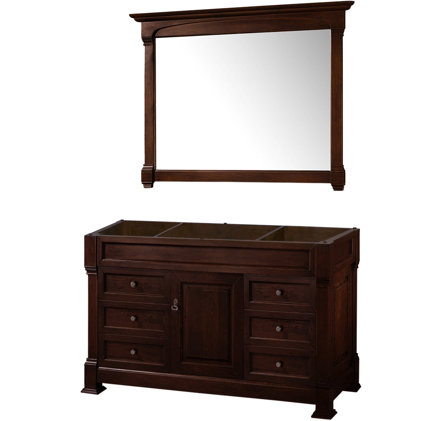 Andover 55" Single Vanity in Dark Cherry, No Top, No Sink, 50" Mirror