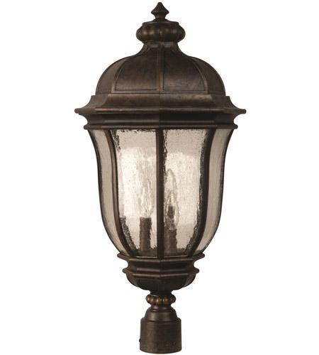 Harper 3 Light Post Mount in Peruvian Bronze with Clear Seeded Glass