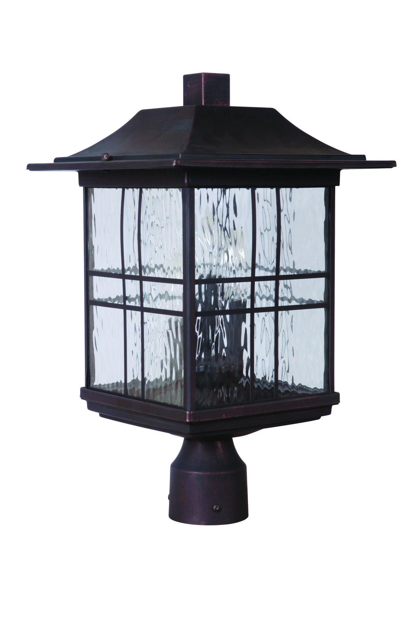 Dorset 3 Light Post Mount in Aged Bronze Brushed with Water Glass