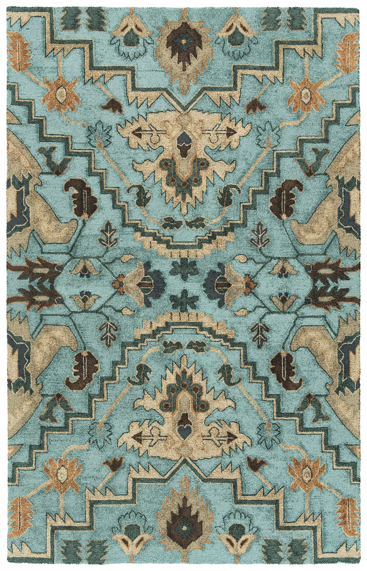 Kaleen Zocalo Collection Light Blue Throw Rug 3' x 5'