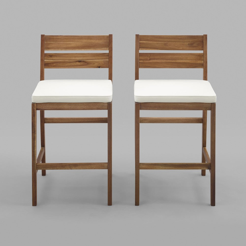 Acacia Wood Counter Stools, Set of 2 - Brown