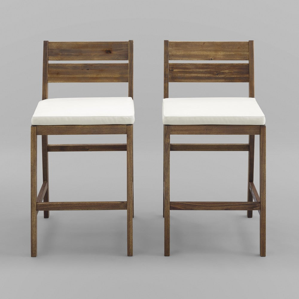 Acacia Wood Counter Stools, Set of 2 - Dark Brown