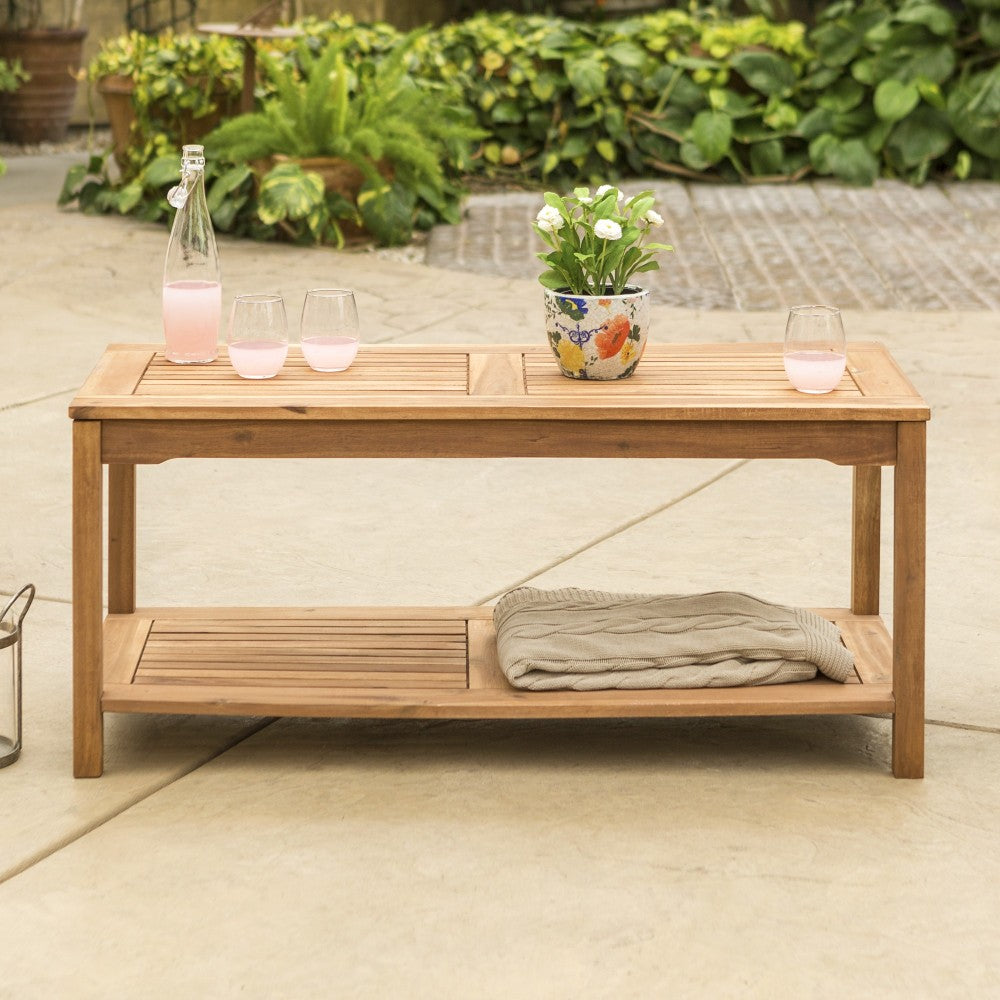 Acacia Wood Outdoor Patio Coffee Table - Brown