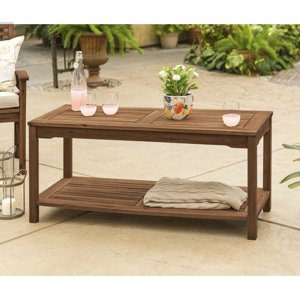 Acacia Wood Outdoor Patio Coffee Table - Dark Brown
