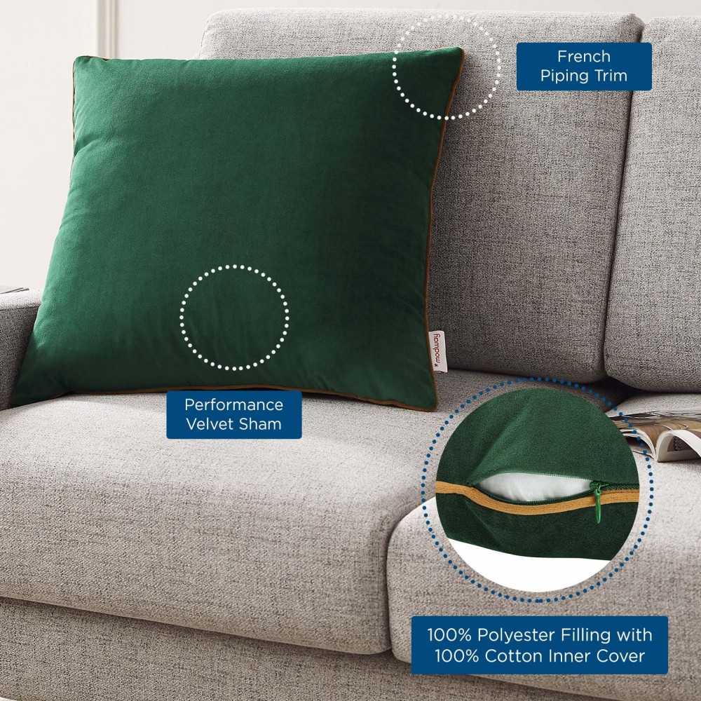 Accentuate 20" Performance Velvet Throw Pillow, Green Cognac