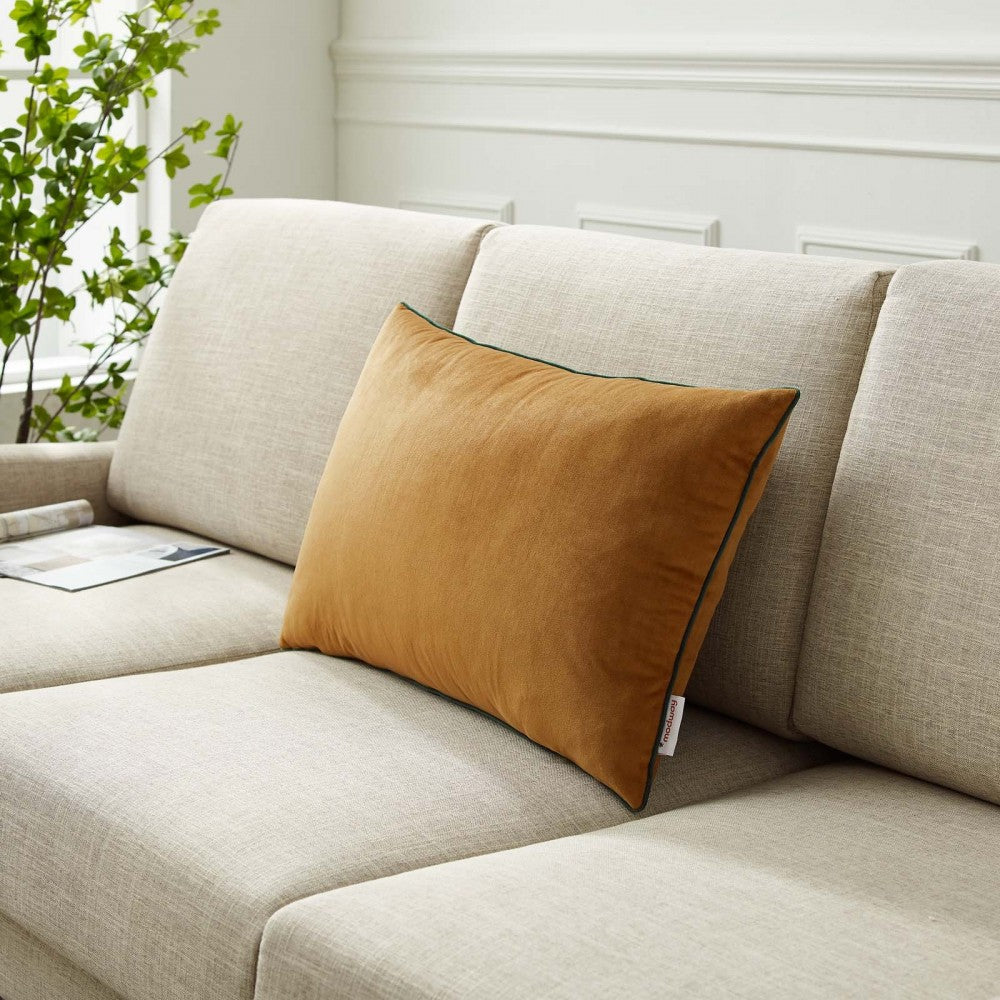 Accentuate 24" Lumbar Performance Velvet Throw Pillow, Cognac Green
