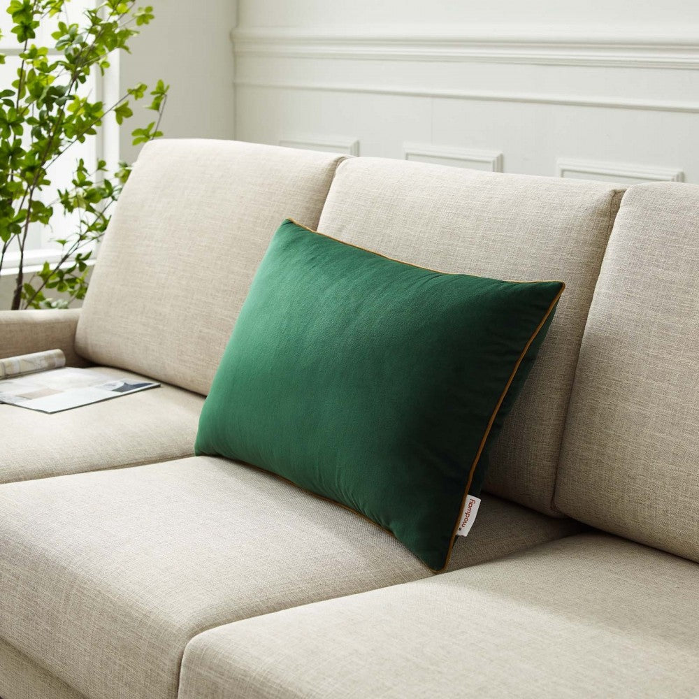 Accentuate 24" Lumbar Performance Velvet Throw Pillow, Green Cognac