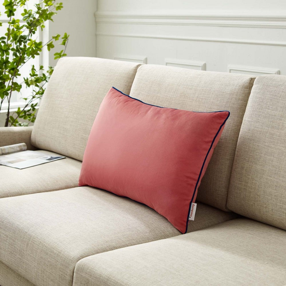Accentuate 24" Lumbar Performance Velvet Throw Pillow, Blossom Navy