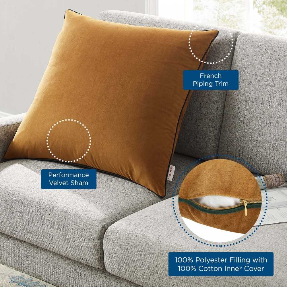 Accentuate 24" Performance Velvet Throw Pillow, Cognac Green
