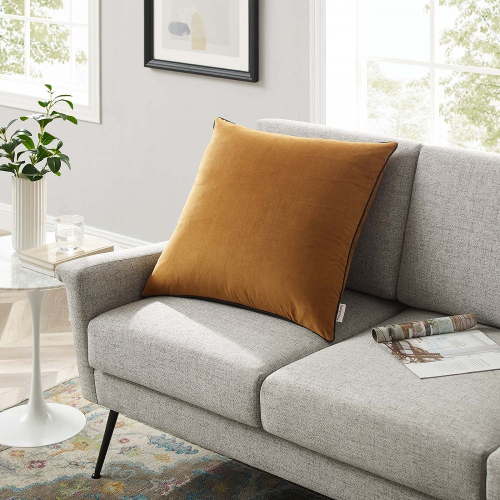 Accentuate 24" Performance Velvet Throw Pillow, Cognac Green