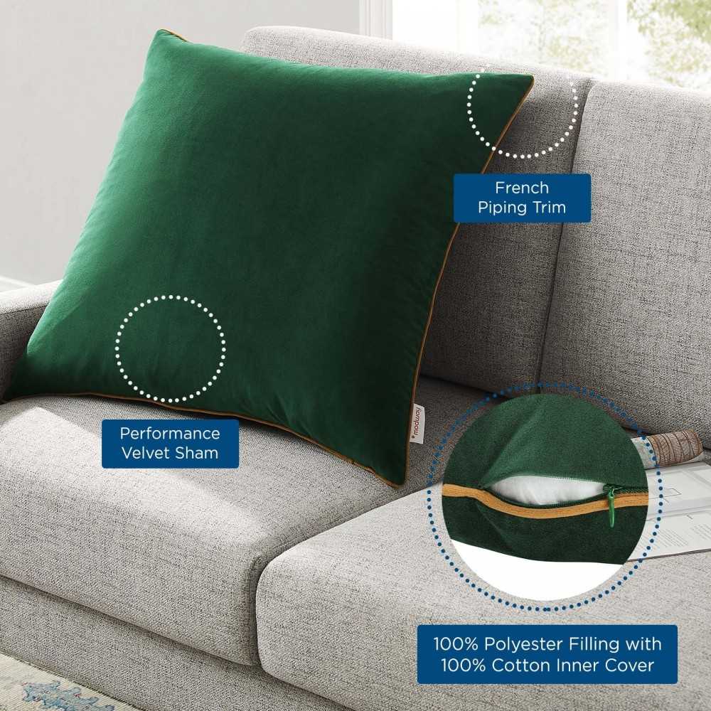 Accentuate 24" Performance Velvet Throw Pillow, Green Cognac