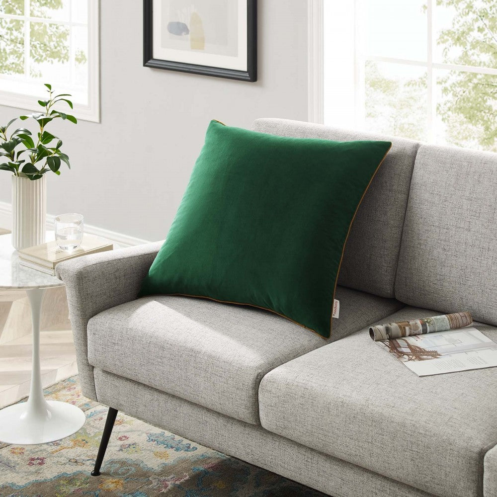 Accentuate 24" Performance Velvet Throw Pillow, Green Cognac