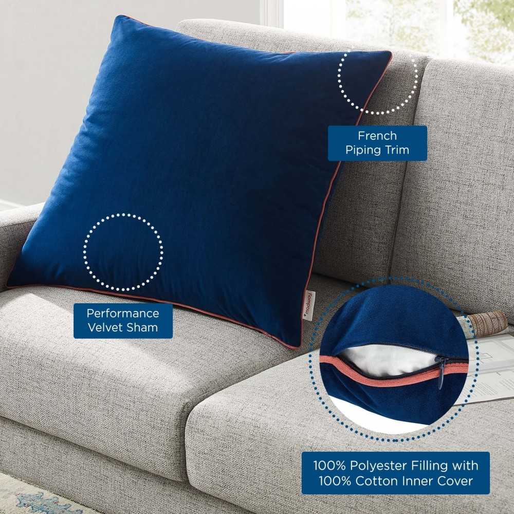 Accentuate 24" Performance Velvet Throw Pillow, Navy Blossom