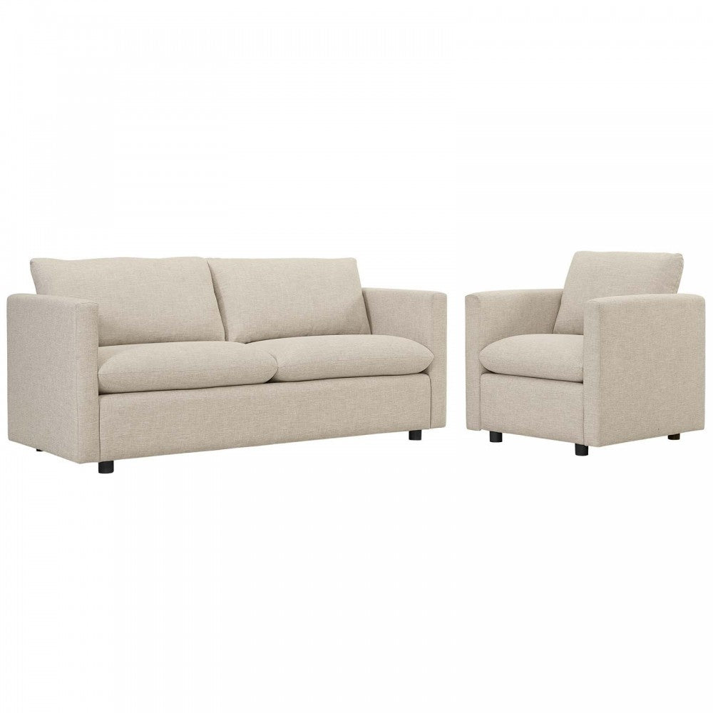Activate Upholstered Fabric Sofa and Armchair Set, Beige