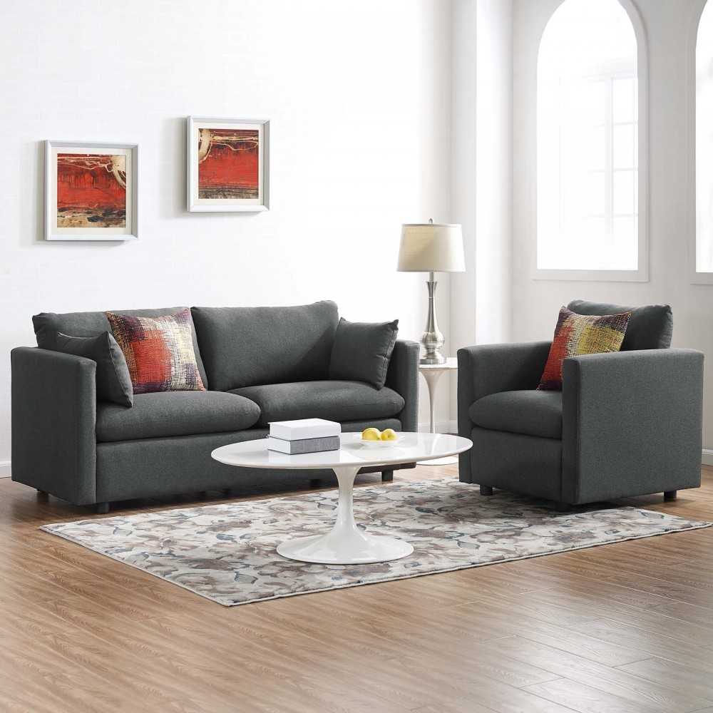 Activate Upholstered Fabric Sofa and Armchair Set, Gray