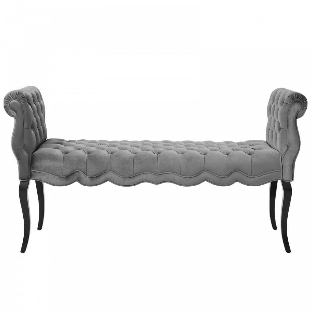 Adelia Chesterfield Style Button Tufted Performance Velvet Bench, Light Gray