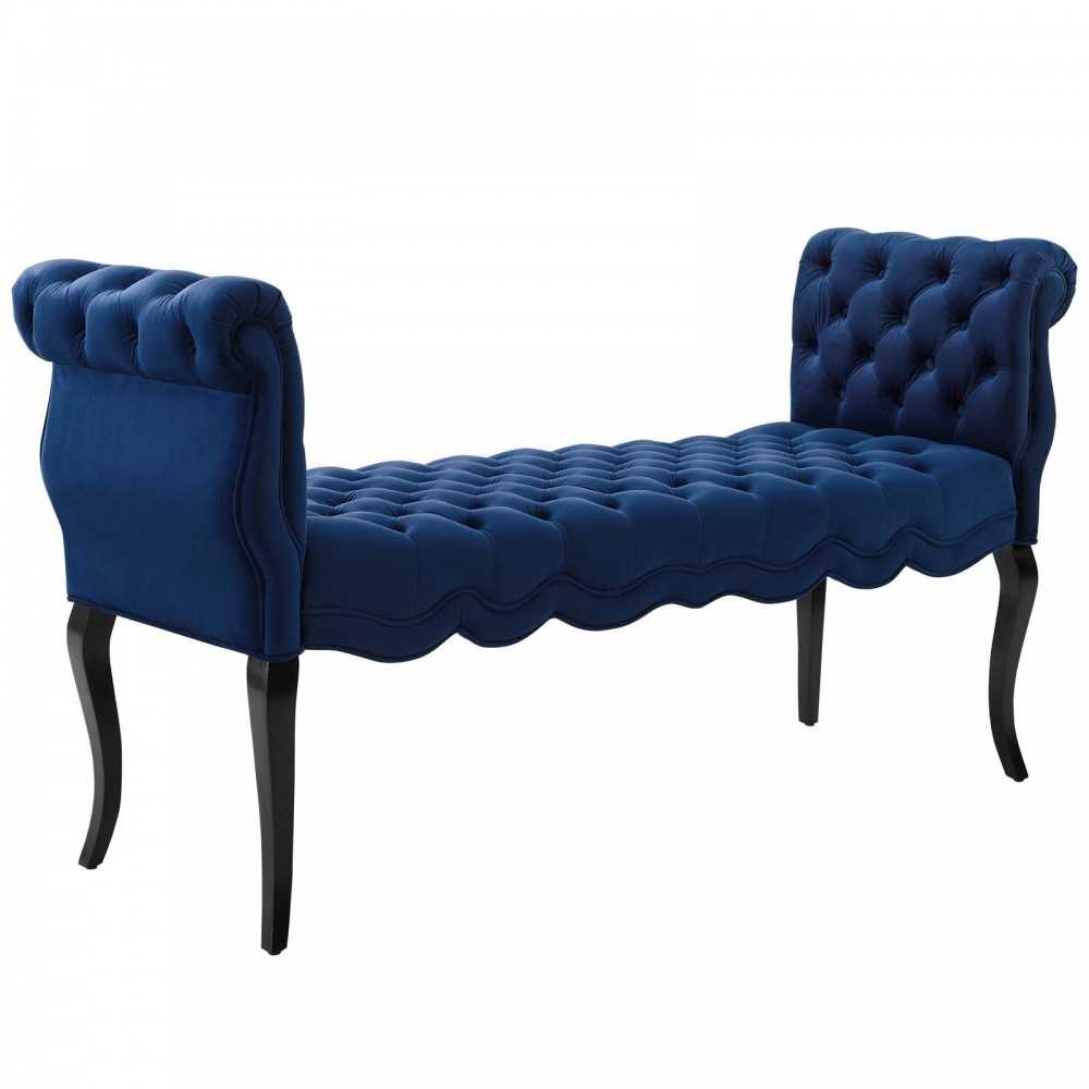 Adelia Chesterfield Style Button Tufted Performance Velvet Bench, Navy