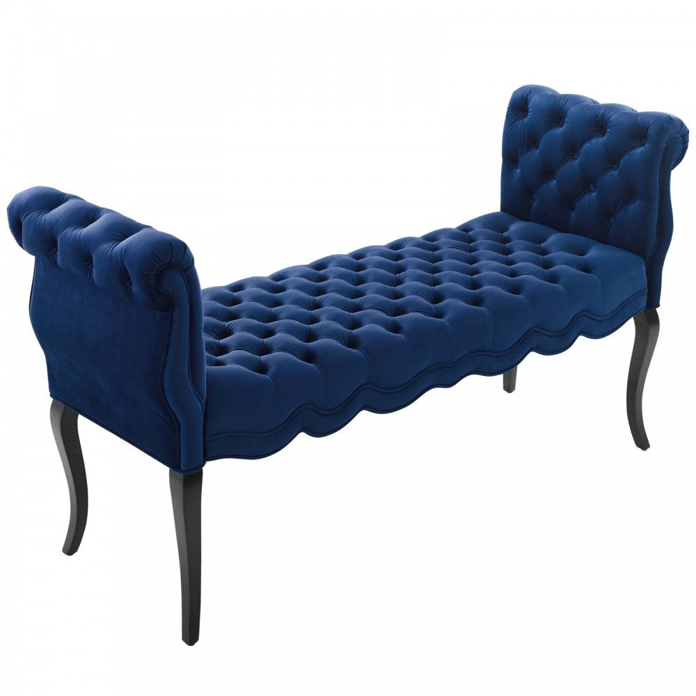 Adelia Chesterfield Style Button Tufted Performance Velvet Bench, Navy