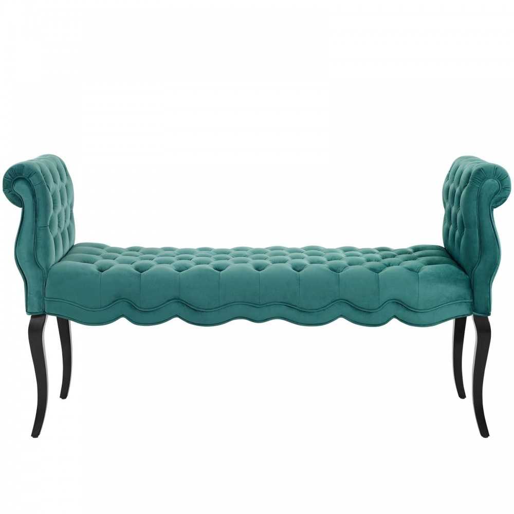 Adelia Chesterfield Style Button Tufted Performance Velvet Bench, Teal