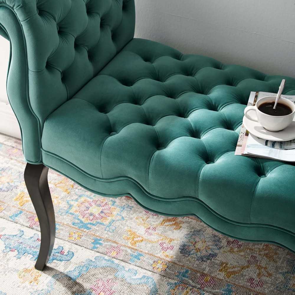 Adelia Chesterfield Style Button Tufted Performance Velvet Bench, Teal
