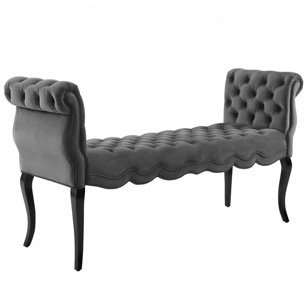 Adelia Chesterfield Style Button Tufted Performance Velvet Bench, Gray