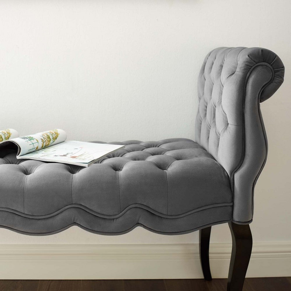 Adelia Chesterfield Style Button Tufted Performance Velvet Bench, Gray