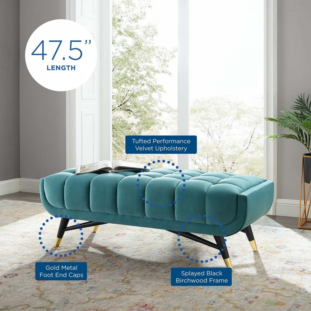 Adept 47.5" Performance Velvet Bench, Sea Blue