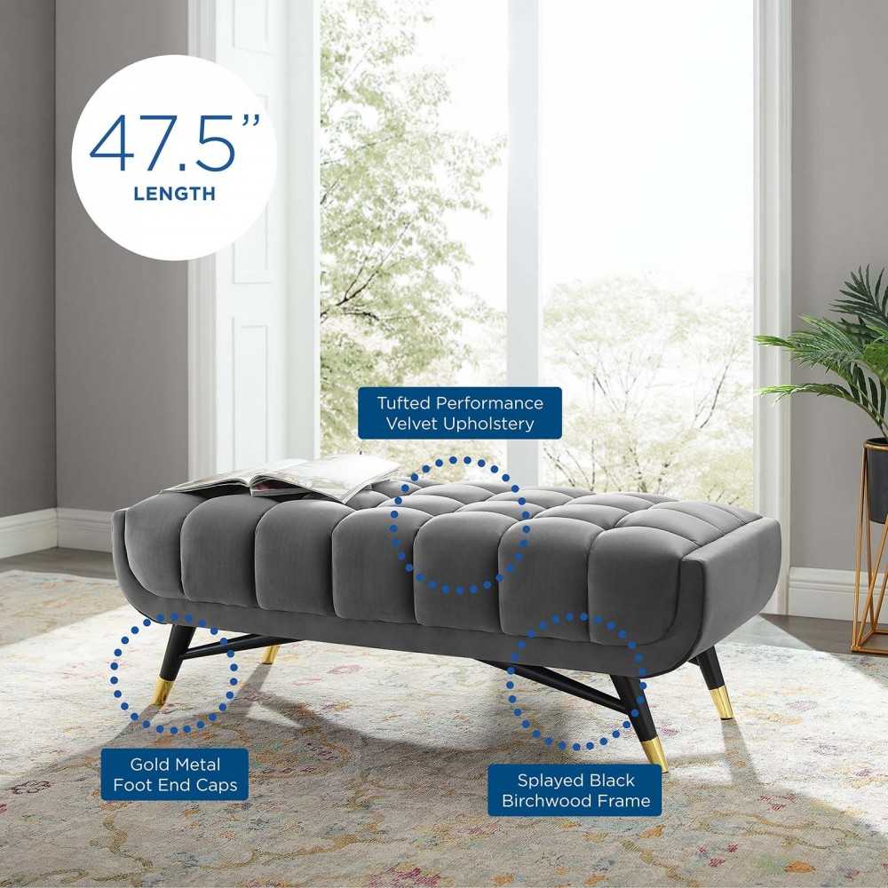 Adept 47.5" Performance Velvet Bench, Gray
