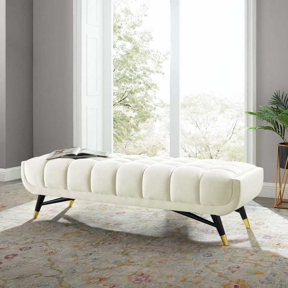 Adept 60" Performance Velvet Bench, Ivory