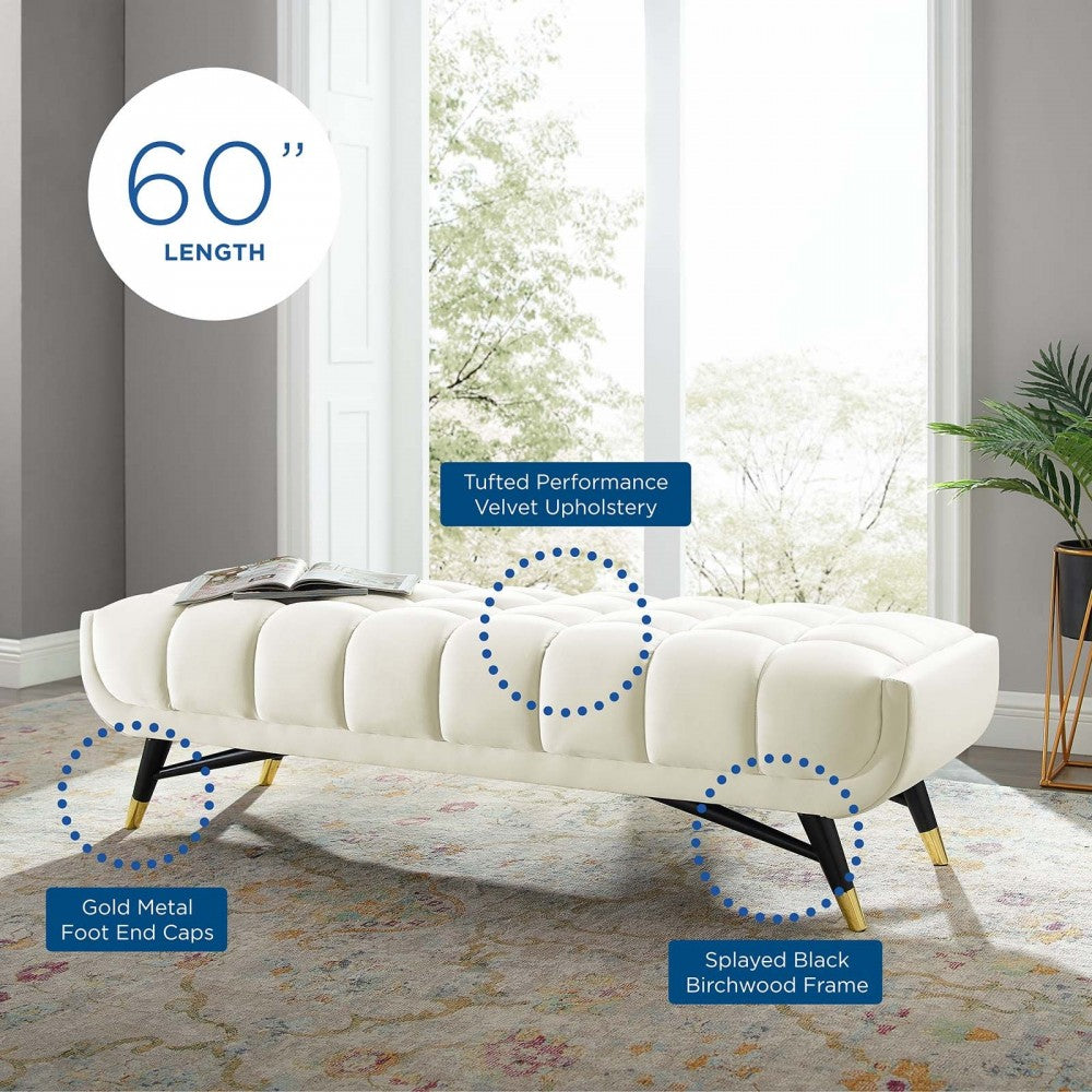 Adept 60" Performance Velvet Bench, Ivory