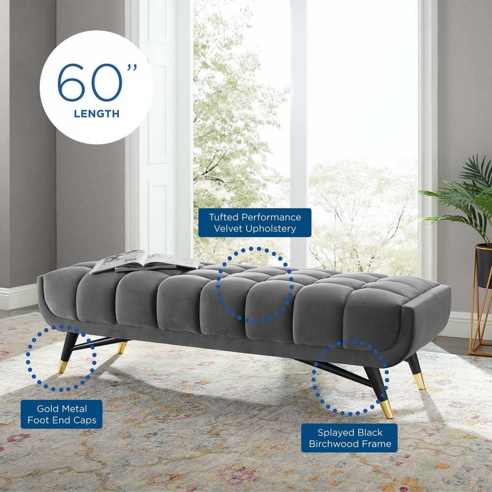 Adept 60" Performance Velvet Bench, Gray