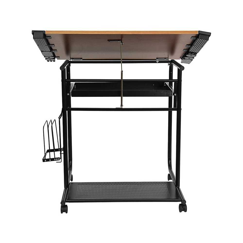 Adjustable Drawing and Drafting Table with Black Frame and Dual Wheel Casters