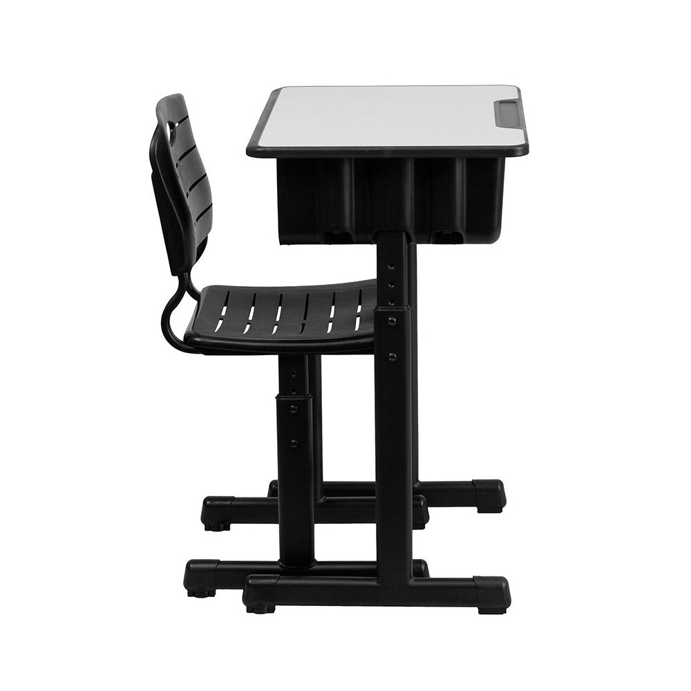 Adjustable Height Student Desk and Chair with Black Pedestal Frame