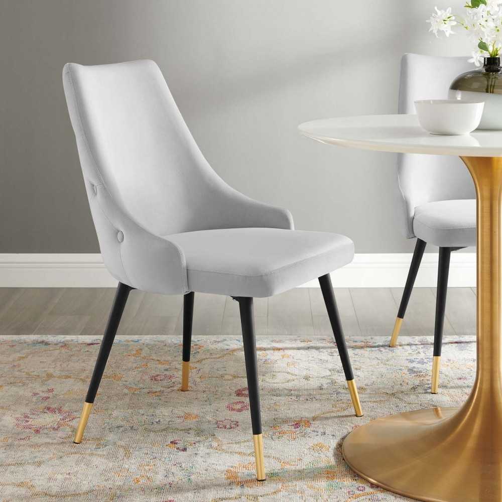 Adorn Tufted Performance Velvet Dining Side Chair, Light Gray