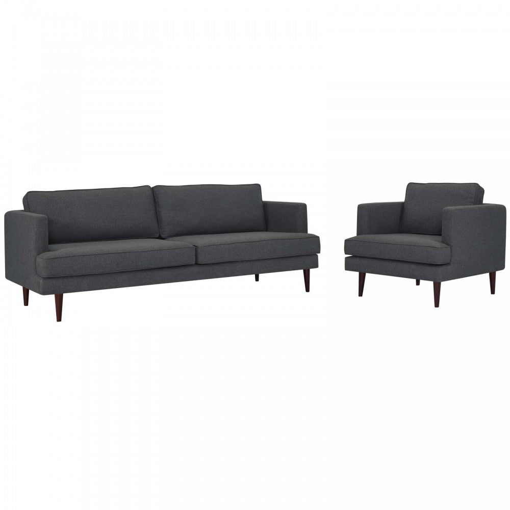 Agile Upholstered Fabric Sofa and Armchair Set, Gray